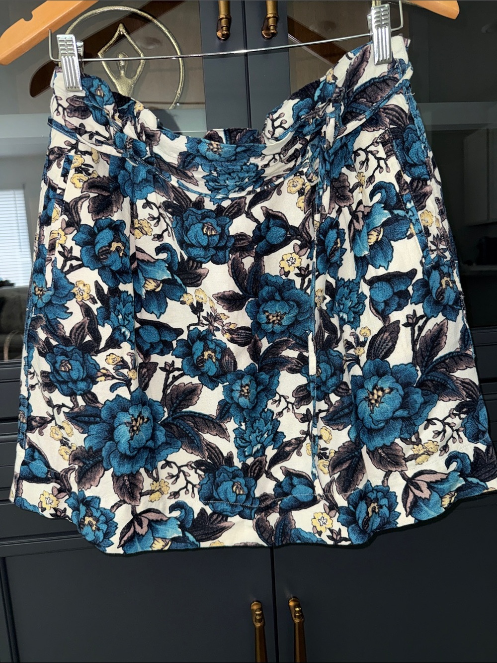 LOFT Cream Skirt with Blue Floral Print